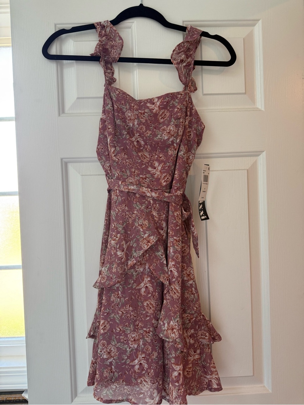 Trixxi Rose-Mauve Floral Ruffle Midi Dress